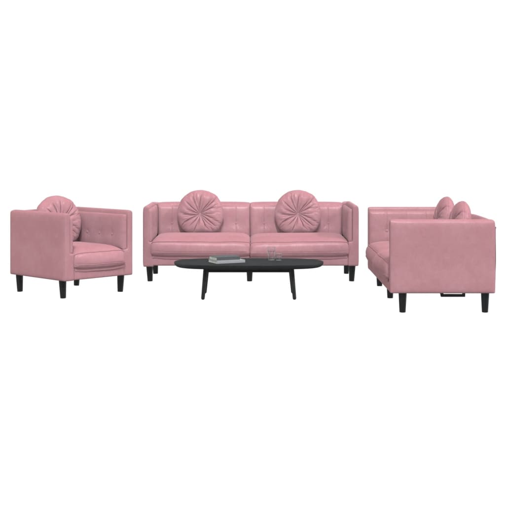 3 pcs conjunto de sofás com almofadas veludo rosa