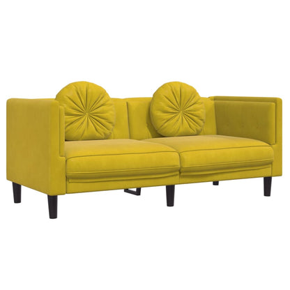 2 pcs conjunto de sofás com almofadas veludo amarelo