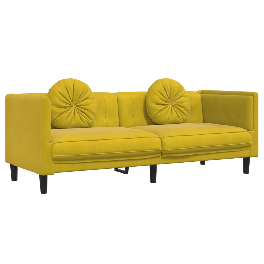 2 pcs conjunto de sofás com almofadas veludo amarelo