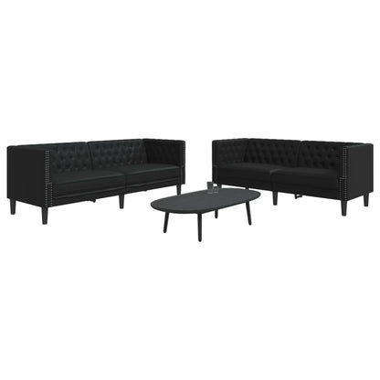 2 pcs conjunto de sofás chesterfield couro artificial preto