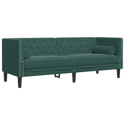 3 pcs conj. de sofás chesterfield com rolos veludo verde-escuro