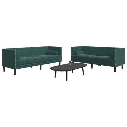 2 pcs conj. de sofás chesterfield com rolos veludo verde-escuro