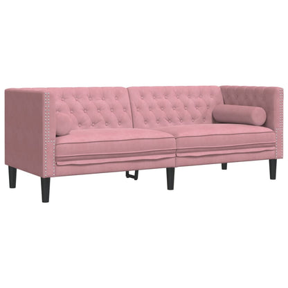 2 pcs conjunto de sofás chesterfield com rolos veludo rosa