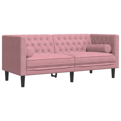 2 pcs conjunto de sofás chesterfield com rolos veludo rosa