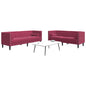 2 pcs conj. sofás chesterfield com rolos veludo vermelho-tinto