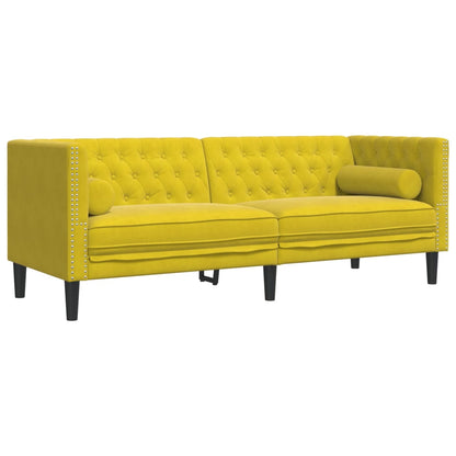 2 pcs conjunto de sofás chesterfield com rolos veludo amarelo