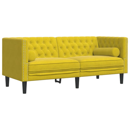 2 pcs conjunto de sofás chesterfield com rolos veludo amarelo