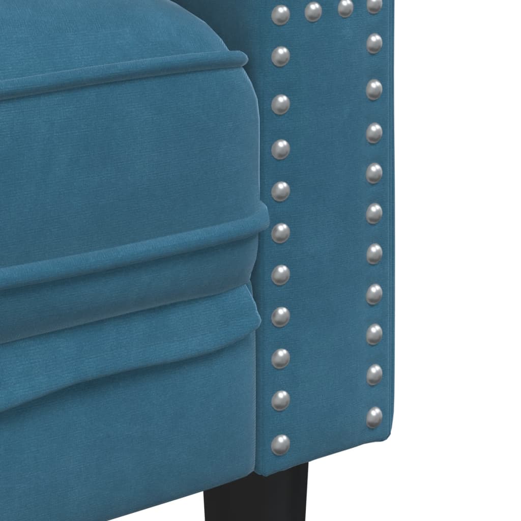 2 pcs conjunto de sofás chesterfield com rolos veludo azul