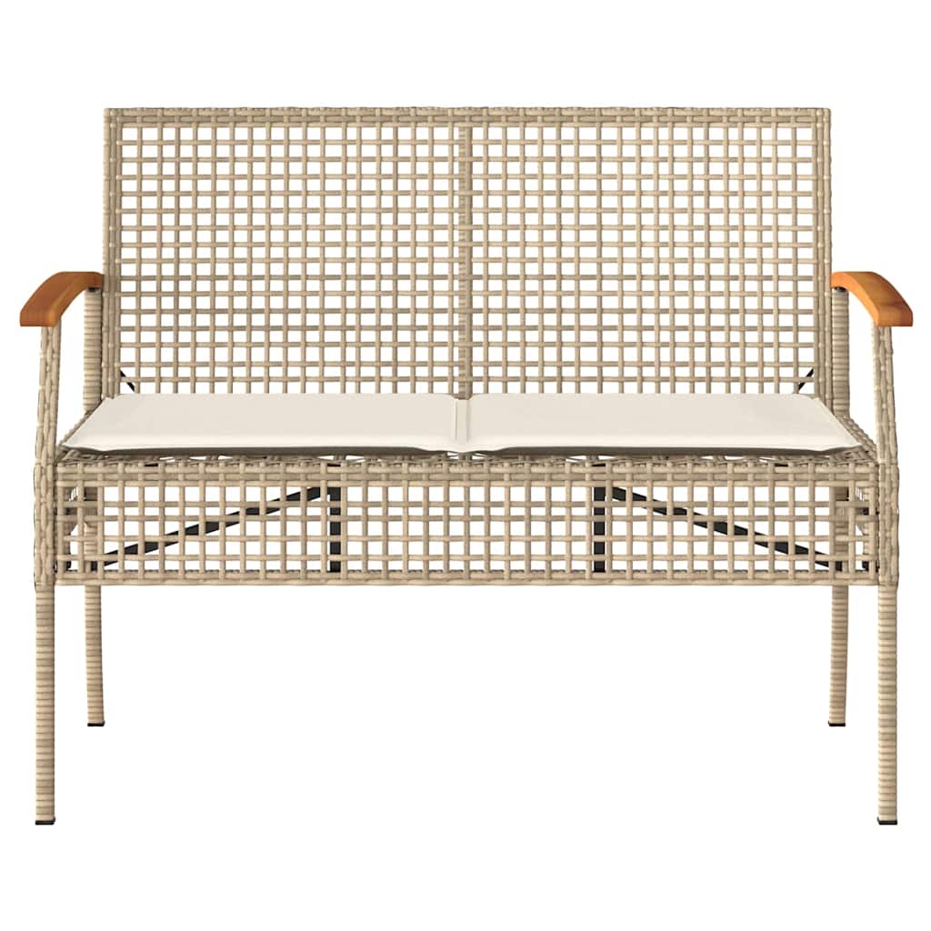 Banco de jardim com almofadão madeira de acácia e vime PE bege