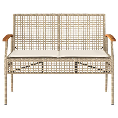 Banco de jardim com almofadão madeira de acácia e vime PE bege