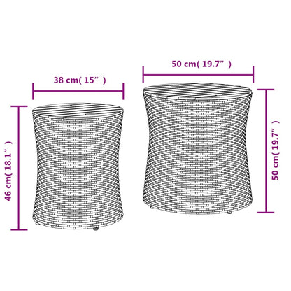 Mesas de apoio p/ jardim c/ tampo de madeira 2pcs vime PE preto