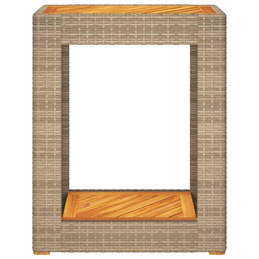 Mesa apoio jardim c/ tampo madeira 60x40x75 cm vime PE bege