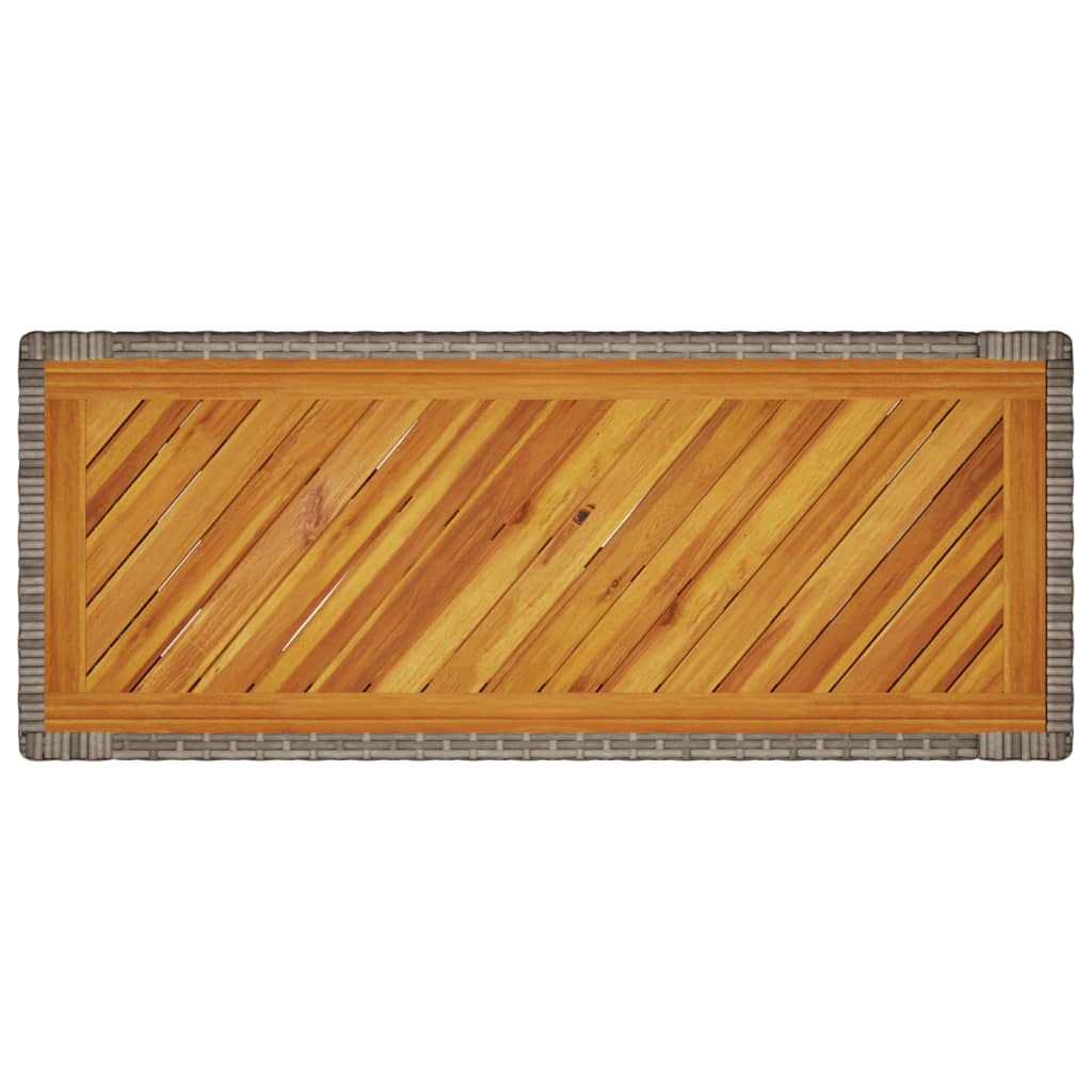 Mesa apoio jardim c/ tampo madeira 100x40x75cm vime PE cinzento