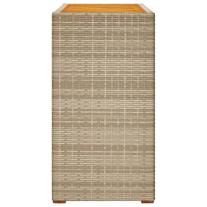 Mesa apoio jardim c/ tampo madeira 100x40x75 cm vime PE bege