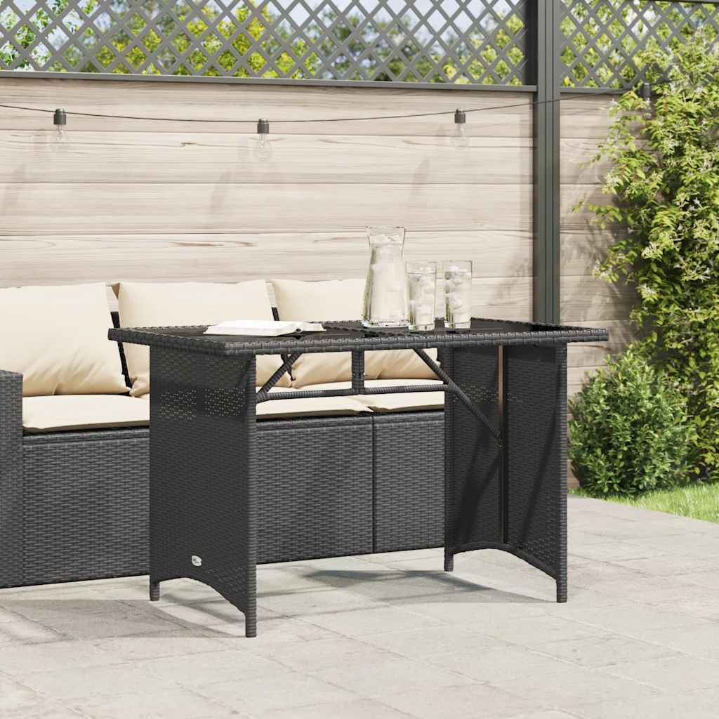 Mesa de jardim com tampo de vidro 110x68x70 cm vime PE preto