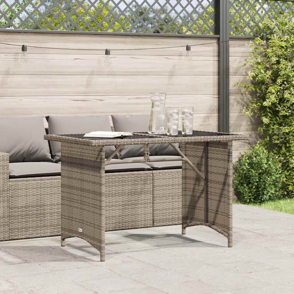 Mesa de jardim com tampo de vidro 110x68x70 cm vime PE cinza