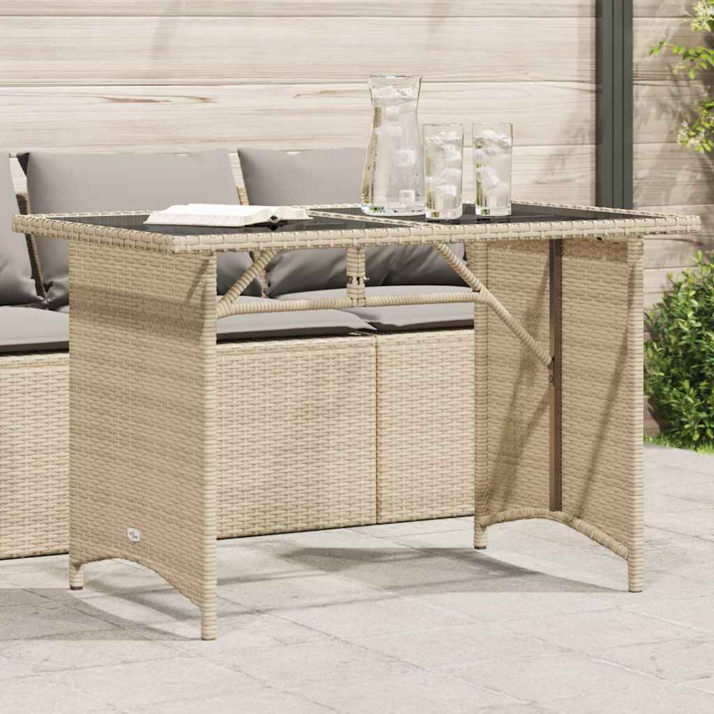 Mesa de jardim com tampo de vidro 110x68x70 cm vime PE bege
