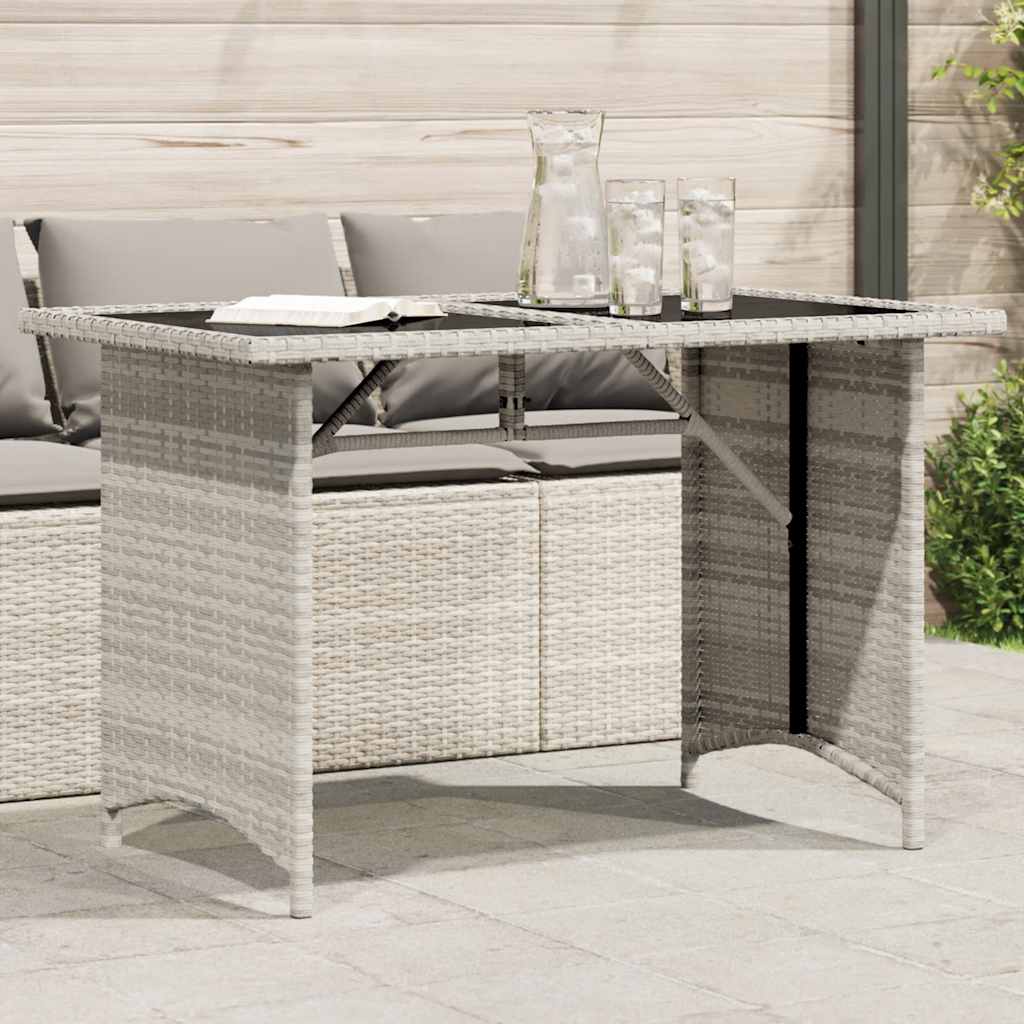 Mesa jardim c/ tampo de vidro 110x68x70 cm vime PE cinza-claro