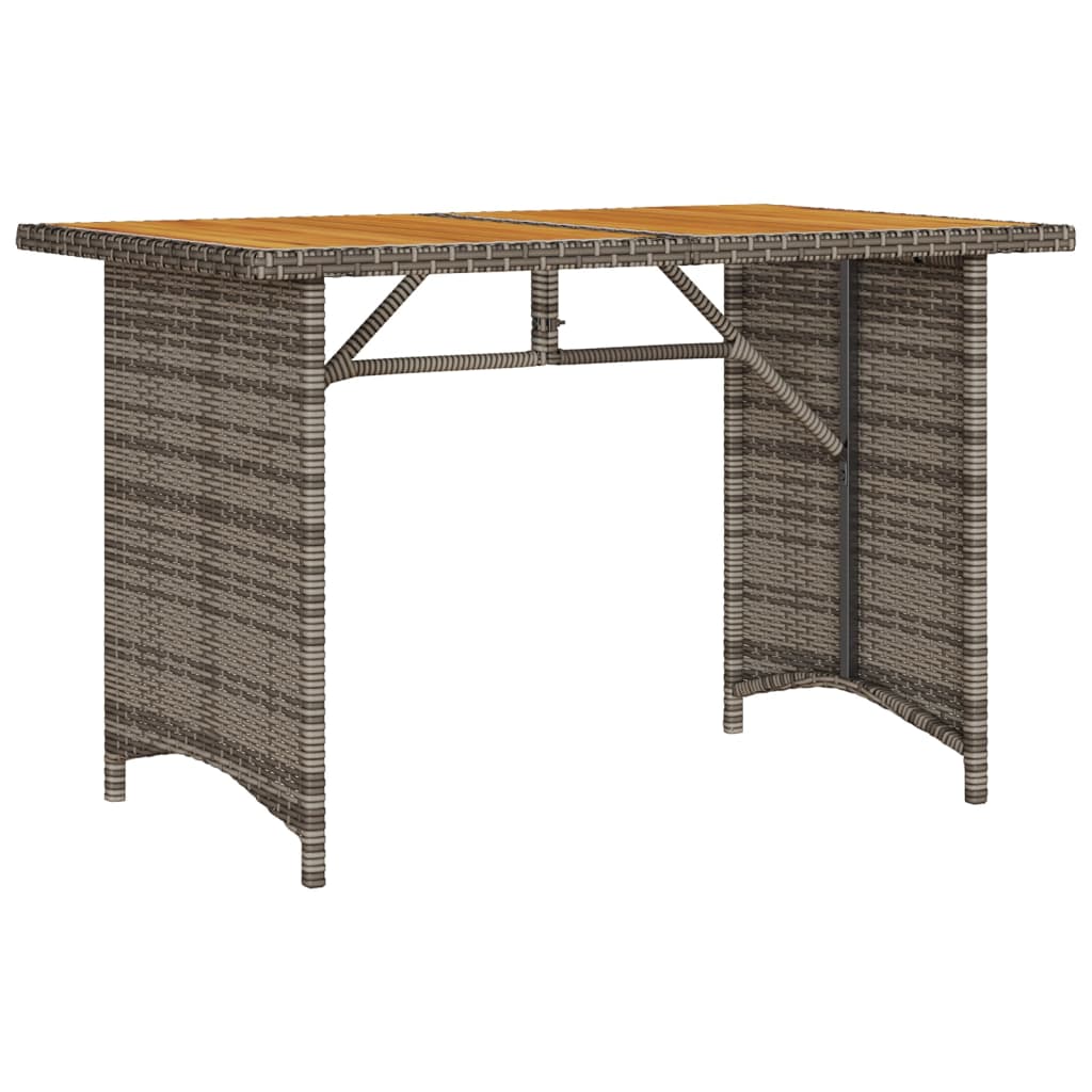 Mesa de jardim com tampo de madeira 110x68x70 cm vime PE cinza