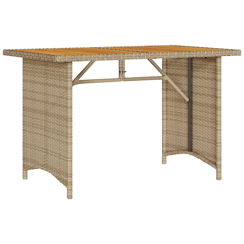Mesa de jardim com tampo de madeira 110x68x70 cm vime PE bege