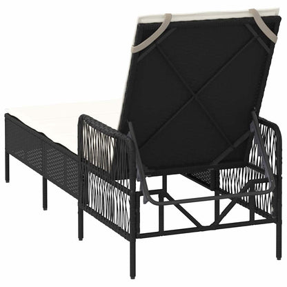 Espreguiçadeira com almofada Preto 157 x 55 x 92cm vime PE