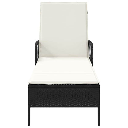 Espreguiçadeira com almofada Preto 157 x 55 x 92cm vime PE