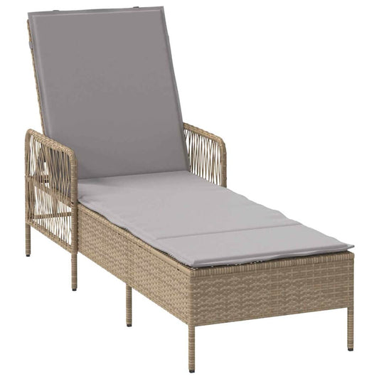 Espreguiçadeira com almofada Bege 157 x 55 x 92cm vime PE