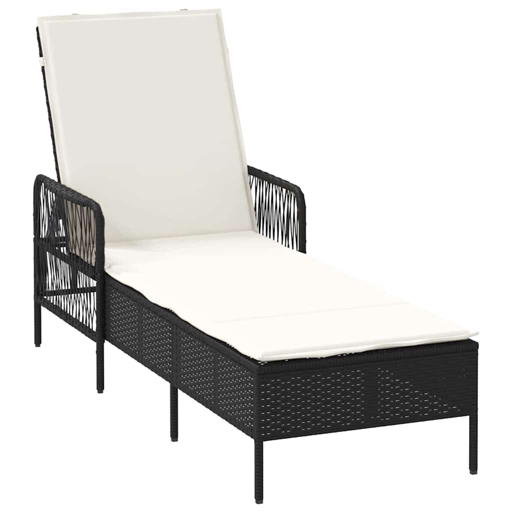 Espreguiçadeira com almofada 2 pcs Preto 35 x 35 x 32cm vime PE