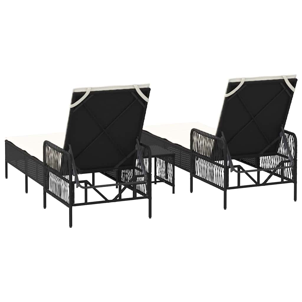 Espreguiçadeira com almofada 2 pcs Preto 35 x 35 x 32cm vime PE