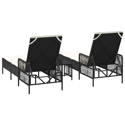Espreguiçadeira com almofada 2 pcs Preto 35 x 35 x 32cm vime PE