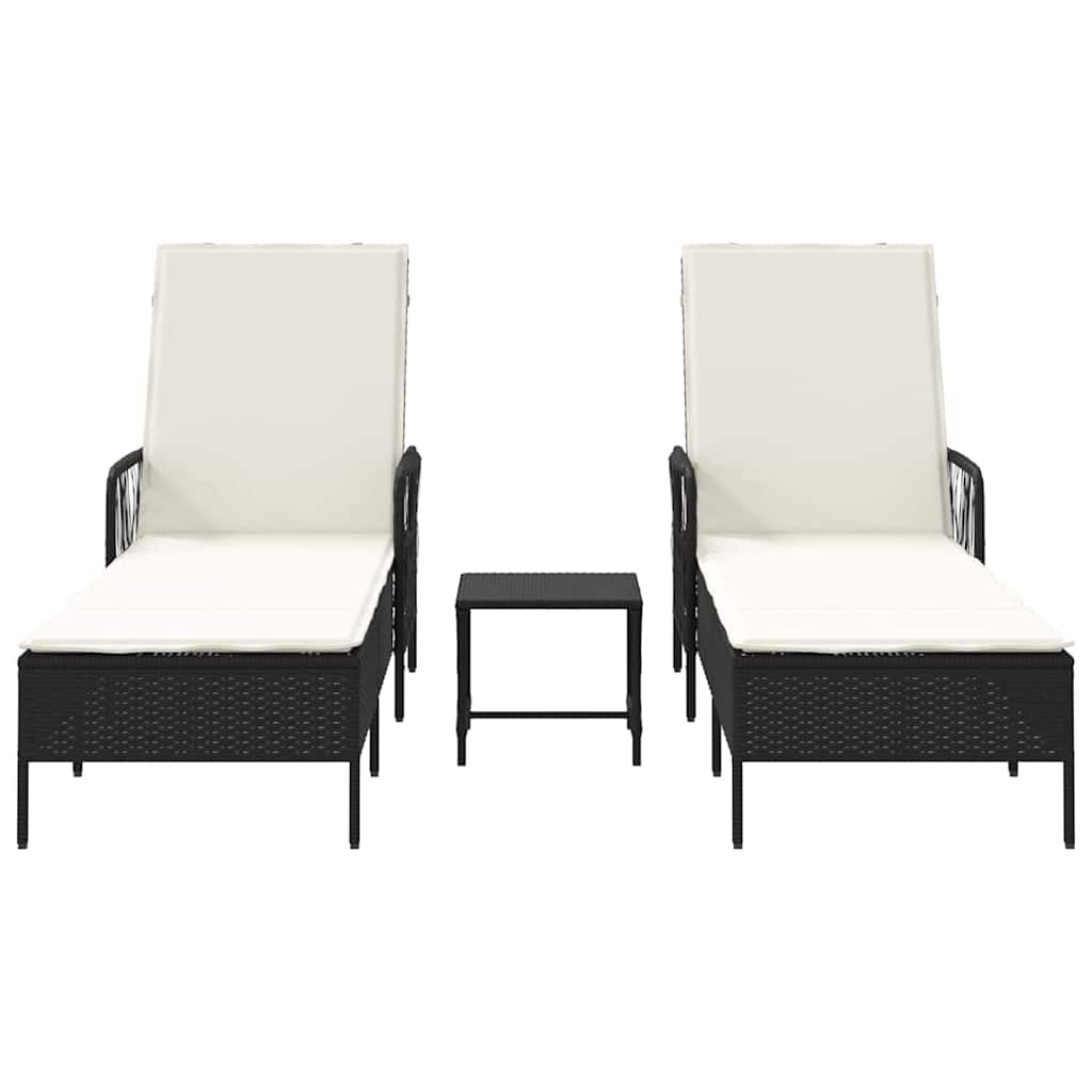 Espreguiçadeira com almofada 2 pcs Preto 35 x 35 x 32cm vime PE