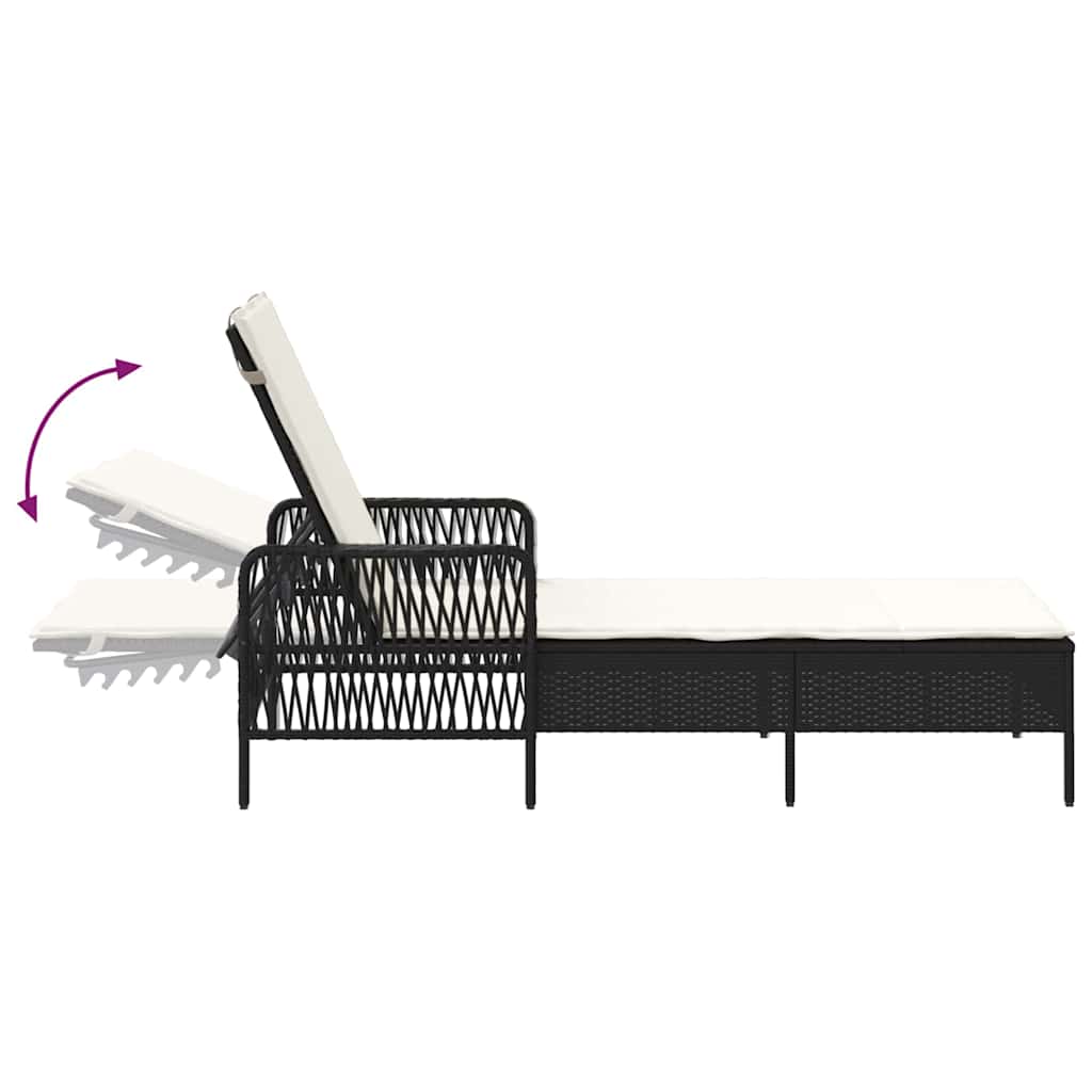 Espreguiçadeira com almofada 2 pcs Preto 35 x 35 x 32cm vime PE