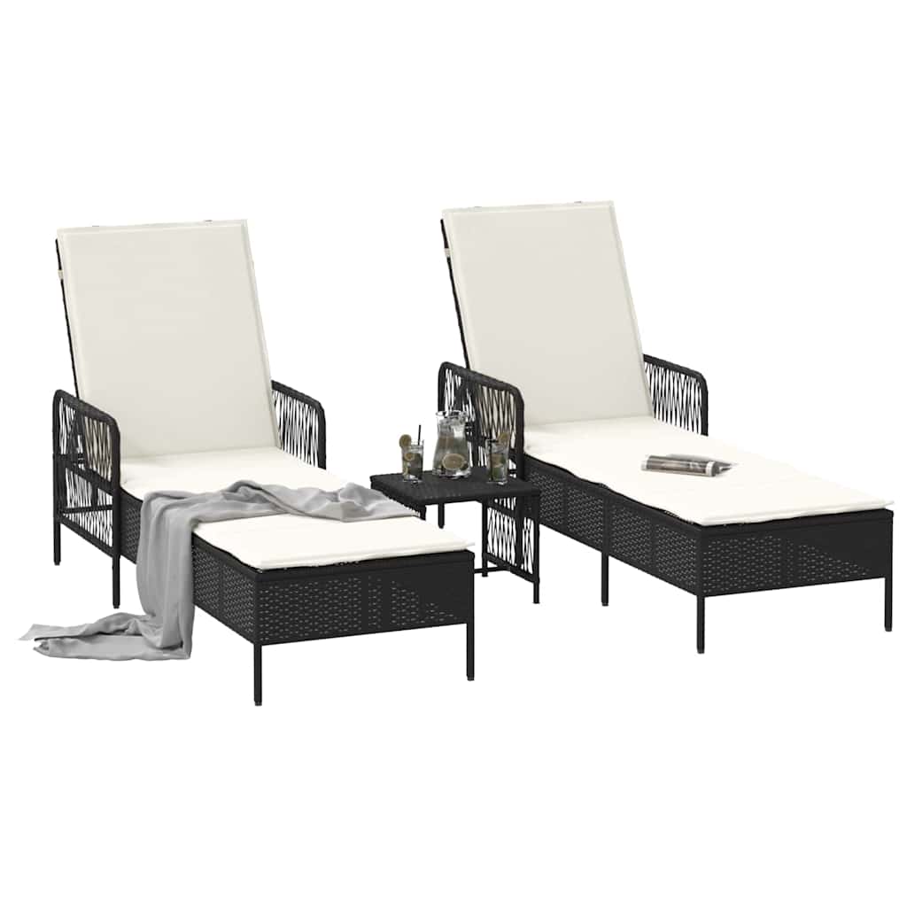 Espreguiçadeira com almofada 2 pcs Preto 35 x 35 x 32cm vime PE