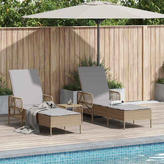 Espreguiçadeira com almofada 2 pcs Bege 35 x 35 x 32cm vime PE