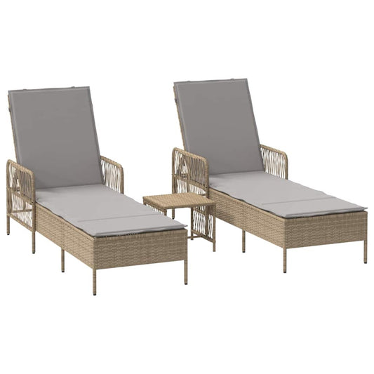 Espreguiçadeira com almofada 2 pcs Bege 35 x 35 x 32cm vime PE