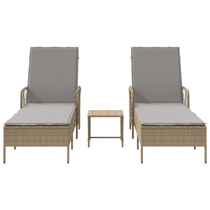Espreguiçadeira com almofada 2 pcs Bege 35 x 35 x 32cm vime PE