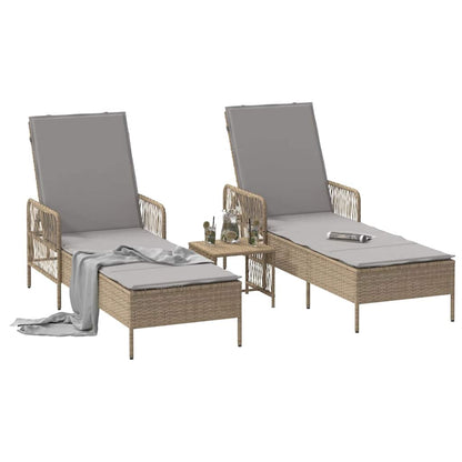 Espreguiçadeira com almofada 2 pcs Bege 35 x 35 x 32cm vime PE