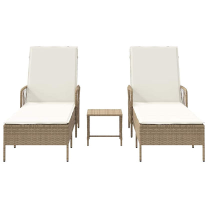 Espreguiçadeira com almofada 2 pcs Bege 35 x 35 x 32cm vime PE