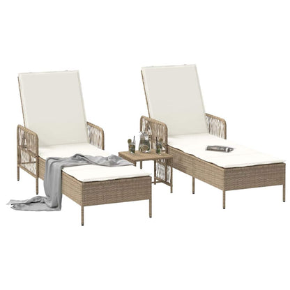 Espreguiçadeira com almofada 2 pcs Bege 35 x 35 x 32cm vime PE
