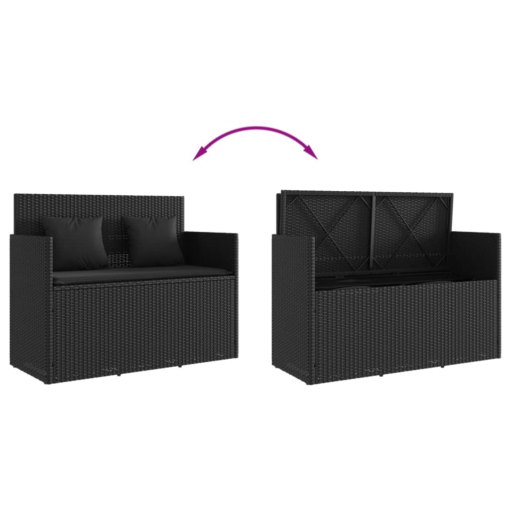 Banco de jardim com almofadões vime PE preto