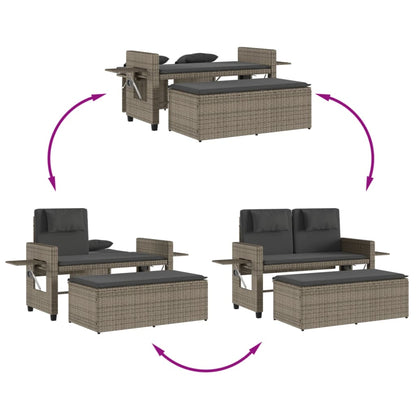 Banco de jardim reclinável com almofadões vime PE cinzento