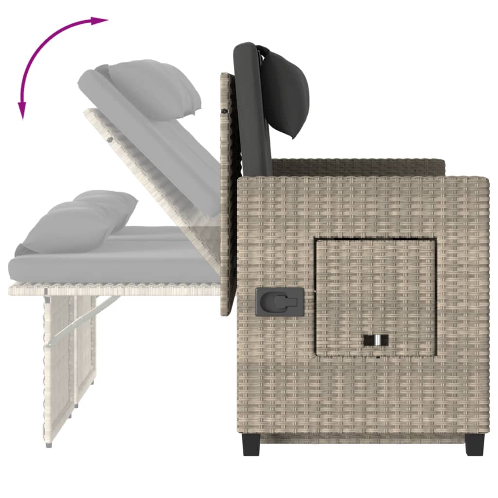 Banco de jardim reclinável c/ almofadões vime PE cinzento-claro