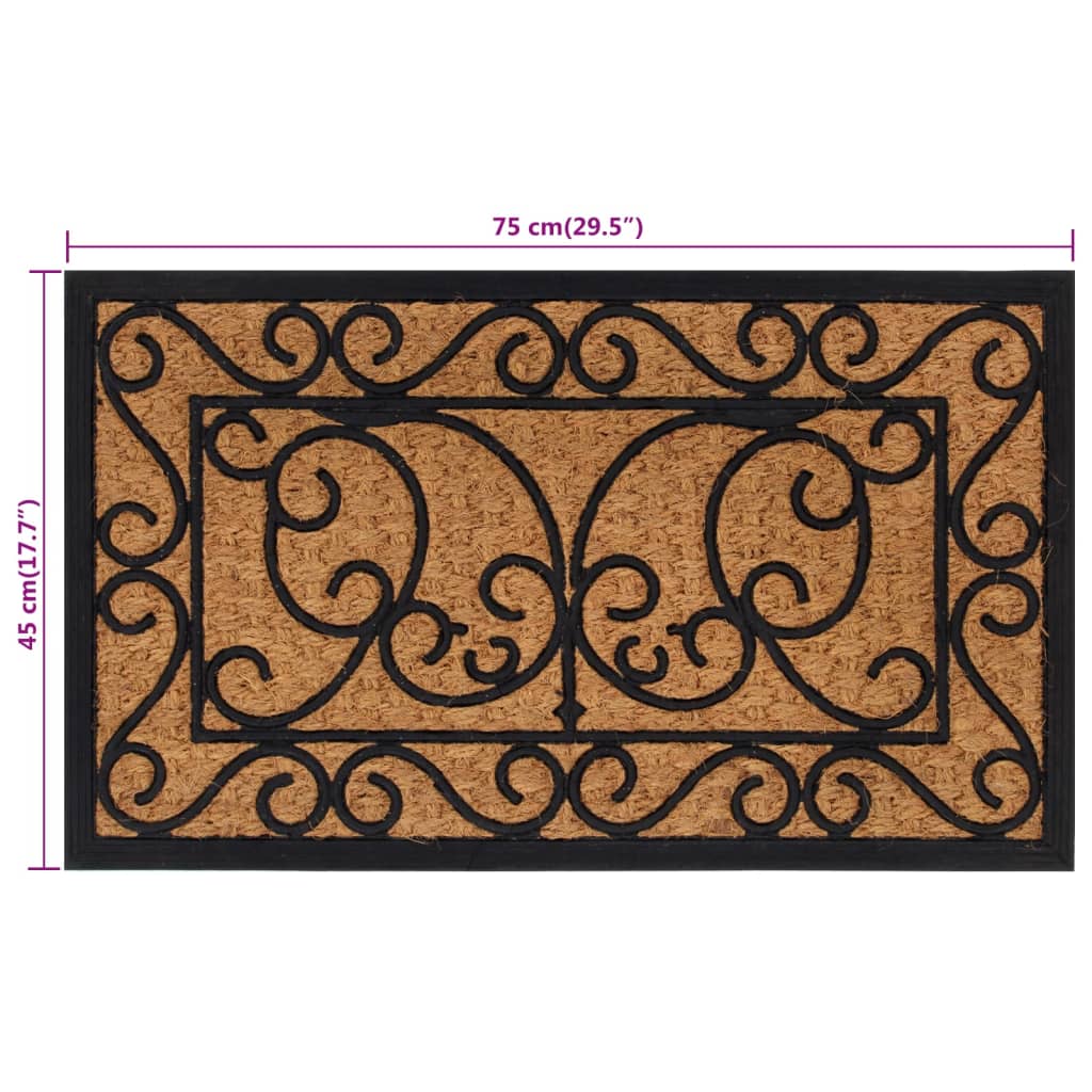 Tapete de porta retangular 45x75 cm borracha e fibra de coco