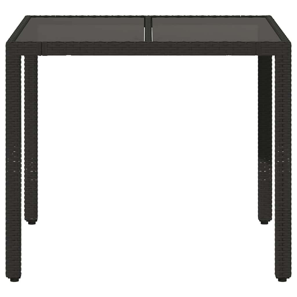 Mesa de jardim com tampo de vidro 90x90x75 cm vime PE preto