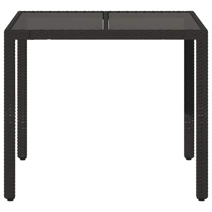 Mesa de jardim com tampo de vidro 90x90x75 cm vime PE preto