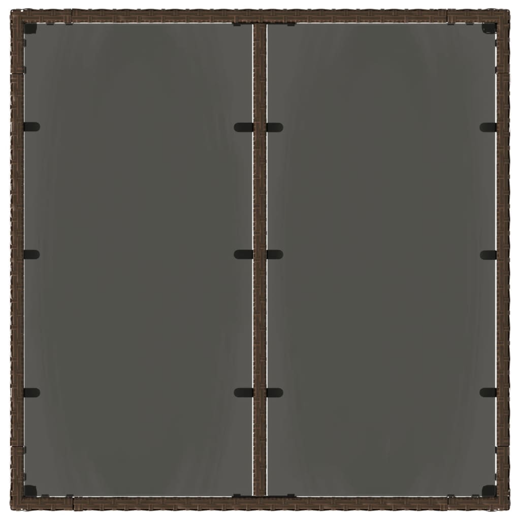 Mesa de jardim com tampo de vidro 90x90x75 cm vime PE castanho