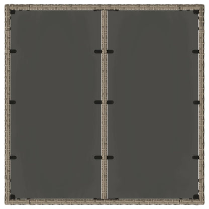 Mesa de jardim com tampo de vidro 90x90x75 cm vime PE cinzento