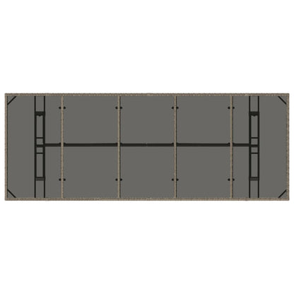 Mesa de jardim com tampo de vidro 240x90x75 cm vime PE cinzento
