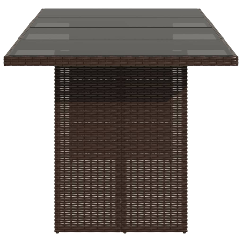 Mesa de jardim com tampo de vidro 190x80x75 cm vime PE castanho