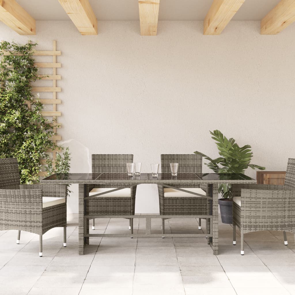 Mesa de jardim com tampo de vidro 190x80x75 cm vime PE cinza